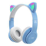 Fone Gatinho Sem Fio Led Bluetooth Infantil Orelha Gato Cat Cor Azul