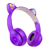 Fone Gatinho Sem Fio Led Bluetooth Infantil Orelha Gato Cat Cor Roxo