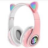 Fone Orelhas GATO Sem Fio COM LED MUDA DE COR Bluetooth Música Infantil COLORIDO ORELHINHA GATINHO ROSA