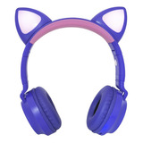 Fone Ouvido Headphone Orelha Gato Led Bluetooth Infantil P2 Cor Roxo