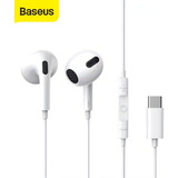 Fones De Ouvido Com Fio Baseus Tipo C Com Microfone Para Xiaomi Color White