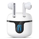 Fones De Ouvido Sem Fio Bluetooth 5 3 Brancos Bateria De 50H Display LED De Carga à Prova D Água Som Estéreo Com Microfone Integrado Compatível Com Android E IOS