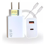 Fonte Carregador Adaptador Usb c 45w Turbo Com Cabo 110 220v