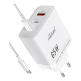 Fonte Carregador Celular Notebook Tablet 65w Usb c Cor Branco