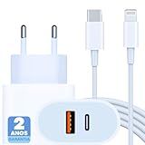 Fonte Carregador Duplo 40W Turbo Cabo Usb C Lightning Compatível IPhone X Xr SE 11 12 13 14 Carga Ultra Rápida Premium