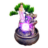 Fonte Kuan Yin Deusa Amor Cascata Bola De Vidro 25cm