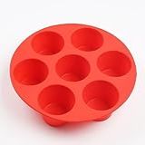 Forma Assadeira Silicone Air Fryer Fritadeira 7 Cavidades Antiaderente Para Cupcakes Muffins Mini Bolo Com Forno Vermelho