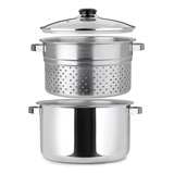 Forma Inox Espagueteira 6 8 Litros 3 Peças Escorredor Tampa Panela