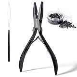 FOSHIO Alicate De Extensão De Cabelo De Aço Inoxidável 500 Peças De Contas De Extensão De Cabelo Preto De 5 Mm Ferramenta De Gancho De Puxar Com Passador De Agulha Para Micro Elos Anéis De Silicone 