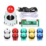 Fosiya 1 Player USB Encoder To PC Arcade Joystick Red Top Ball 10x 5V LED Arcade Buttons For Arcade PC Games Mame Raspberry Pi