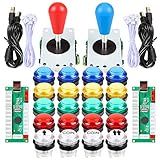 Fosiya Kit De Botões LED Arcade Joystick Elipse Estilo Oval 8 Maneiras Joystick 20 X Botões LED Arcade Para 2 Jogadores Videogames Controladores Padrão Todos Os Windows PC MAME Raspberry Pi Kits De Mistas Cores 