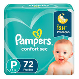 Fralda Descartável Infantil Pampers Confort Sec P Pacote 72 Unidades Leve Mais Pague Menos