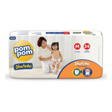Fralda Descartável Infantil Shortinho Tamanho M Pacote 34 Unidades De 6 A 10kg Pom Pom