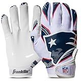 Franklin Sports Luvas Receptoras De Futebol Americano Da NFL New England Patriots - Luvas Receptoras Para Crianças - Logotipos Da Equipe NFL E Palma De Silicone - Par Juvenil P-PP