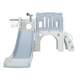 Freso Baby Playground Infantil 7x1 Mini Mundo Grey 2 Torres- Para Crianças De 1 A 4 Anos- Compacto E Fácil Montagem- Com Escorregador- Cesta De Basquete E Bola- Escalada- Luneta