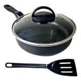 Frigideira Alta Funda 18 Cm Antiaderente C Tampa Vidro Cor Preto