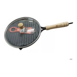 Frigideira Ferro Redonda Grelhada 25cm Com Tampa De Vidro