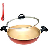 Frigideira Panela Grande N 30 Antiaderente Wok Prestige Cor Cereja