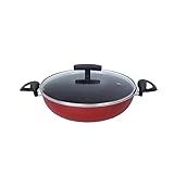 Frigideira Panela Paella Caçarola Wok Antiaderente 26 Cm Tampa De Vidro Preto 