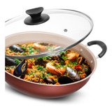 Frigideira Tacho N30 Antiaderente Paella Tampa Vidro Cozinha