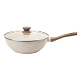Frigideira Wok Indução 28 Cm 4 15 Litro Fundo Triplo E Tampa Cor Mármol