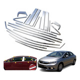Friso Aplique Aço Inox Pestana Civic 2012 2016 G9 Kit 22pçs