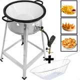 Fritadeira A Gás Profissional Fritador Pasteleiro 7 L Alta Pressão Inox Tacho N 16 Esmaltado Cavalete De Piso Reforçado Marca Cozinha Gourmet Cesto Aramado