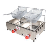 Fritadeira Frita Pasteis Salgados À Gás 2 Cuba Inox 5 Litros