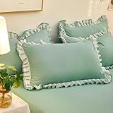 Fronha De Algodão Estilo Princesa Fronha De Algodão Lavado Com Babados E Design De Renda Fronhas Super Fofas Verde 48x74cm 19x29 Polegadas