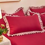 Fronha De Algodão Lavado Macio Design De Renda Com Babados Fronha Super Fofa Decoração De Quarto 48 X 74 Cm 1 Peça Vermelho 48 X 74 Cm 19 X 29 Polegadas 