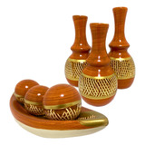 Fruteira Centro Mesa Enfeite Trio Vasos Ceramica Decorativo