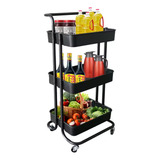 Fruteira Chão 3 Cestos Andares Com Rodinhas Cozinha Cor Preto Easy Decor