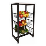 Fruteira Chão Cozinha Multiuso Tampo Mdf Cesta De Frutas