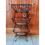 Fruteira De Chão Oval 80cm Artesanato Ferro E Madeira