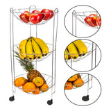 Fruteira De Chão Tripla Organizadora De Cozinha Com Rodas