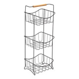 Fruteira De Chão Tripla Preta Eco Design Cozinha Decoração Cor Aço