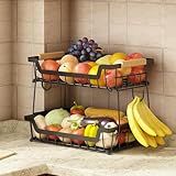 Fruteira De Mesa Organizador De Frutas Cesto De Frutas De Metal De 2 Níveis Cesta De Armazenamento De Frutas De 2 Níveis Com Alça Fruteira De Cozinha Para Armazenar Verduras E Frutas