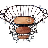 Fruteira Oval De Chão 80 Cm Artesanato Ferro E Madeira