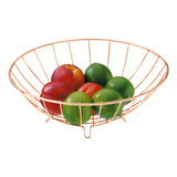 Fruteira Redonda Cesto Frutas Cozinha P Mesa Suporte De Aço Cor Rosé Gold