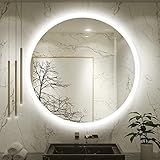 FTOTI Espelho Redondo De LED De 71 Cm Espelho Redondo Para Banheiro Com Luz Espelho De Vaidade Iluminado De Parede Sem Moldura Design Antiembaçamento Regulável