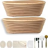 Fubiu Banneton Natural De Vime Kit De Cesta à Prova De Pão De Fermento 2 Cesta Oval De 25 Cm Com Ferramentas De Utensílios De Panificação Kit Iniciante De Cozimento Conjunto De Presente De Cesta