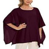 Fugreen Suéter Poncho Feminino De Gola Redonda Macio Leve Poncho Manga Xale Suéter De Viagem Para Primavera Outono E Inverno Borgonha Tamanho Único
