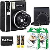Fujifilm Câmera Instantânea Instax Mini 40 Vintage Preta Fuji Instax Mini Film 20 Folhas Capa Protetora Pacote Econômico