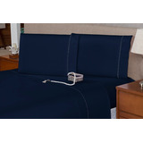 Full Lençol Solteiro 2 Pçs C Ponto Palito Percal 180 Fios Cor Azul marinho Desenho Do Tecido Liso