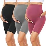 FULLSOFT Pacote Com 3 Shorts Para Gestantes Acima Da Barriga 20 32 Cm Com Bolsos Calça Ativa Para Grávidas De Cintura Alta 3 1preto 1 Cinza Claro 1 Rosa Escuro P