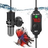 FUMAK Super Mini Aquecedor De Aquário 10 W Betta Aquecedor Submersível Ajustável Para Peixes Pequeno Aquecedor De Aquário Aquecedor De Tartaruga Com Termostato De Exibição Digital Para Tanques De 1 A