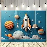 Fundo De Fotografia De Nave Espacial De Desenho Animado Universo Planeta Estrela Galáxia Astronauta Foguete Infantil Decoração De Festa De Aniversário Retrato De Menino 2 1 X 1 5 M 