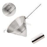 Funil Coador Inox Peneira Chinoa 21cm Aço Inox Profissional