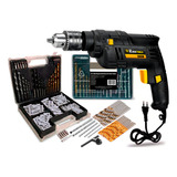 Furadeira De Impacto 127v 550w 3 8 10mm The Black Tools Com Acessórios Kit 300 Peças Brocas E Buchas
