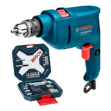 Furadeira De Impacto 3 8 10mm Gsb 450 Re 220v Bosch Com Kit X line 34pcs Cor Azul